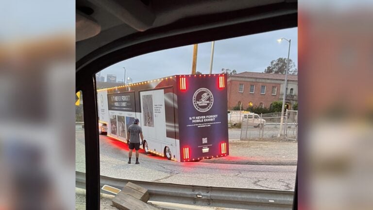California 9/11 Mobile Exhibit Gets Stuck on Freeway Ramp, Leaving Drivers Stunned: ‘I Certainly Won’t Forget This’ California 9/11 Mobile Exhibit Stuck