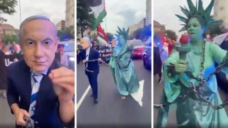 Washington DC Protestors Celebrate Fourth of July as Statue of Liberty Chained by Netanyahu: ‘Just Telling the Truth’ Washington DC