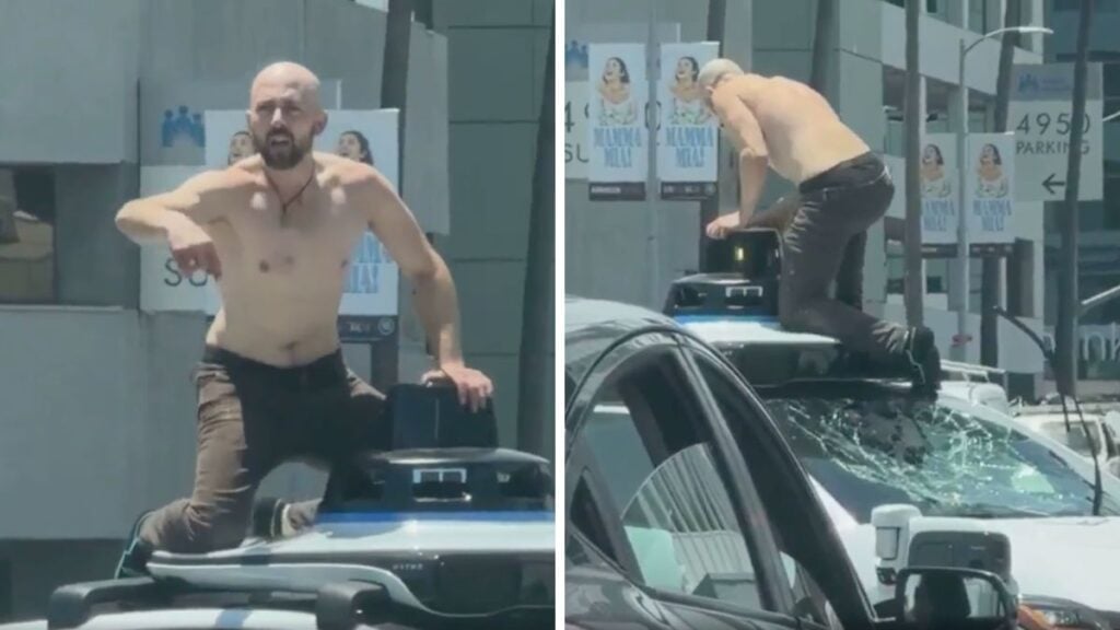 Shirtless California Man Climbs Onto Waymo and Smashes Driverless Car in Crowded Los Angeles Street: ‘The Revolution Starts Now’
