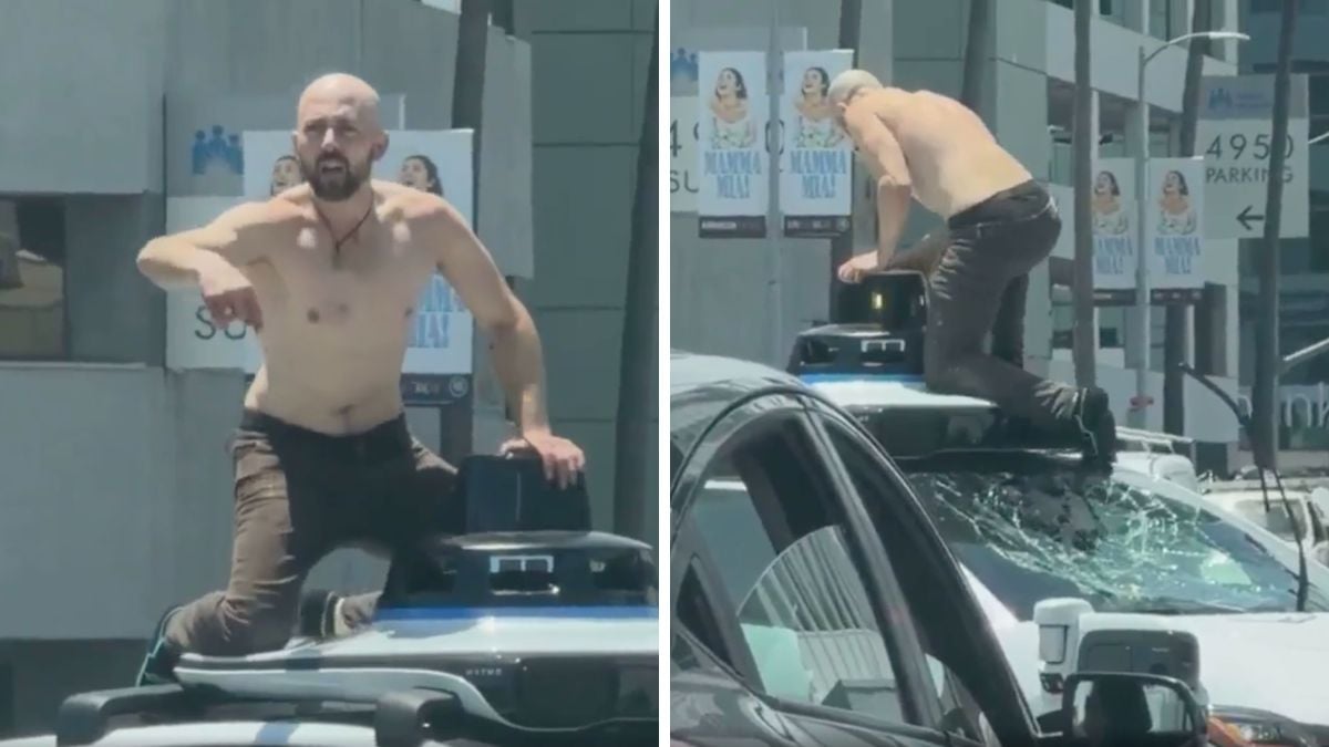 Shirtless California Man Climbs Onto Waymo and Smashes Driverless Car in Crowded Los Angeles Street: ‘The Revolution Starts Now’