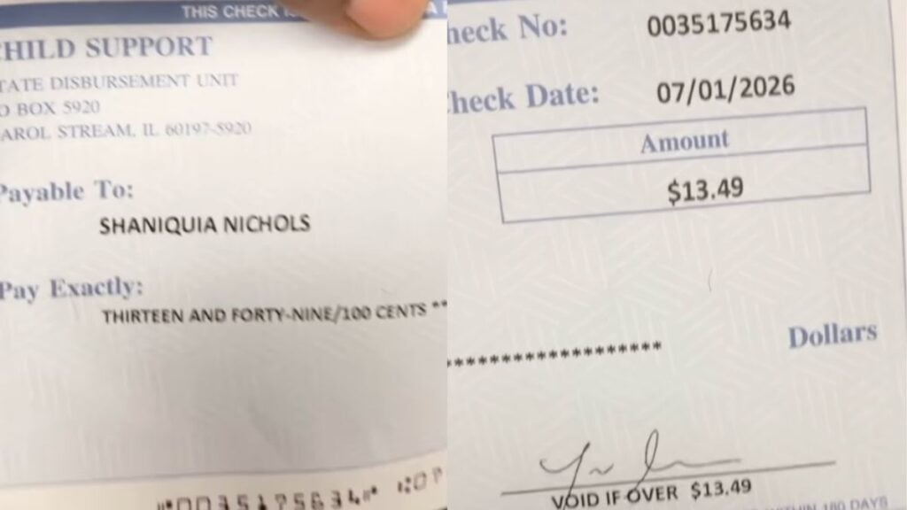 Ex Sues Illinois Dad After He Lowers Child Support From $300 to $150 a Week, Ends Up With $13.49 a Month: ‘The Jokes Write Themselves’ A child support payment check from Illinois dated July 2026.