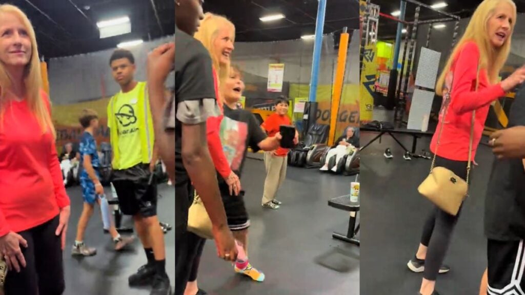 ‘I’m So Glad You Let Her Have It’: Texas Family Refuses to Back Down After Being Told to ‘Go Back to Mexico’ Woman speaking angrily during an argument inside a trampoline park.