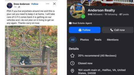 Outrage After Virginia Real Estate Business Owner Threatens to Kill Cat for Sitting on His Car: ‘Sure Hope the Police Were Informed’ A picture related to the Virginia business owner.