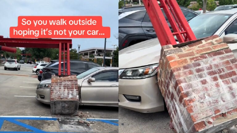 A U-Haul Truck Destroying Parked Car Wasn’t On Georgia Shopper’s Bingo Card: ‘Well congratulations on your new car’ U-Haul-Destroying-Car-Wasnt-On-Georgia-Shoppers-Bingo-Card