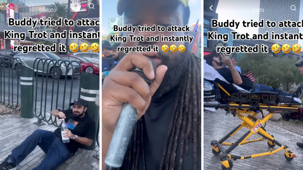 Nevada Street Freestyler Embarrasses Heckler on the Vegas Strip: ‘You Upgraded Him to Years of Therapy’ Man raps about the misfortune of man sitting on ground waiting for EMS. Is taken by EMS.