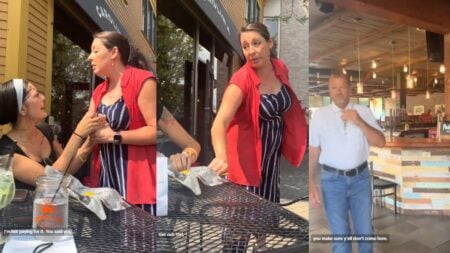 Michigan Restaurant Owner Throws Group Out After Heated Dispute, Then Grabs Customer’s Drink: ‘Nobody Cares’ Two women arguing at an outdoor restaurant table.
