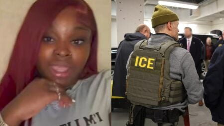 A picture of the Texas woman and an ICE agent.