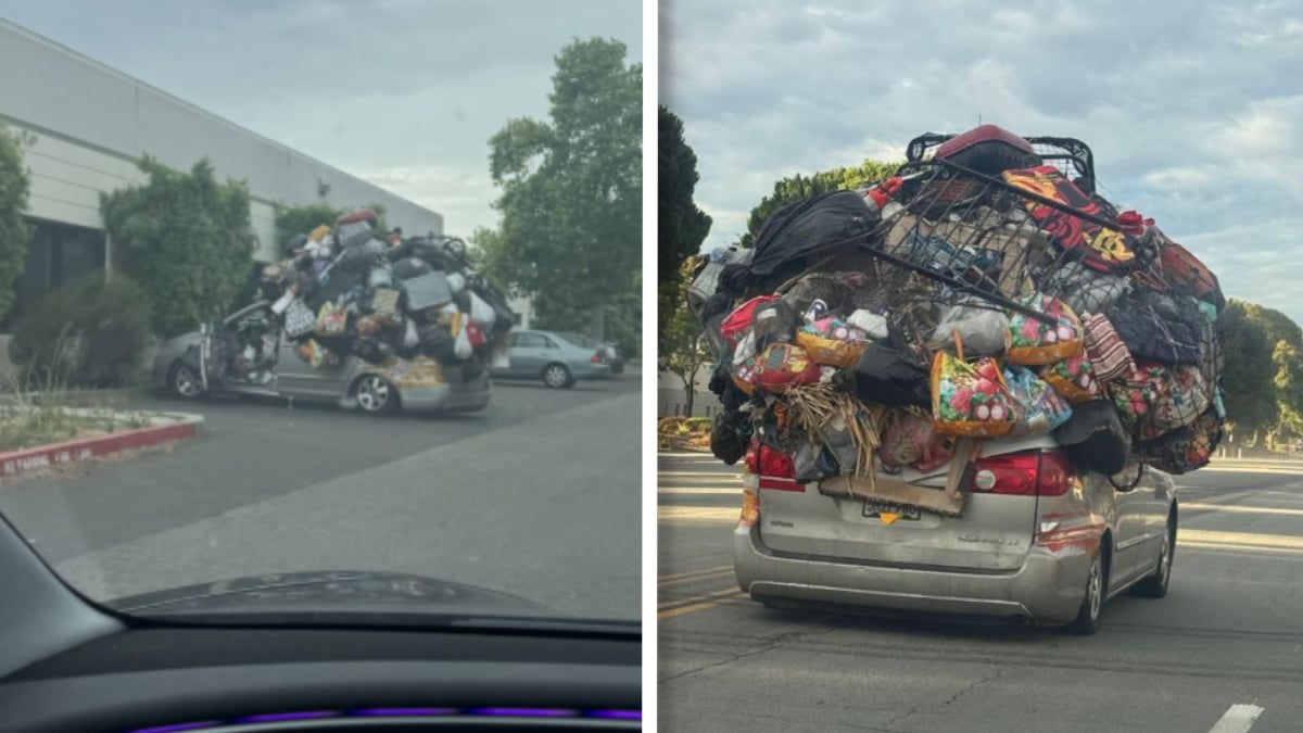 ‘Zero Chance This Is Legal’: Car Piled High With Junk Spotted Driving Through California Raises Alarm