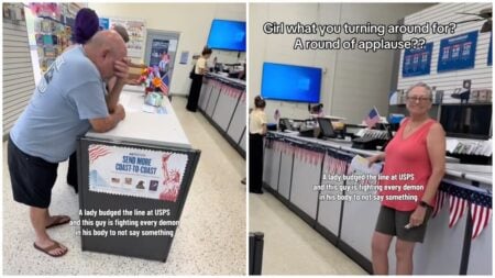 Florida woman caught on camera pushing in line at USPS queue
