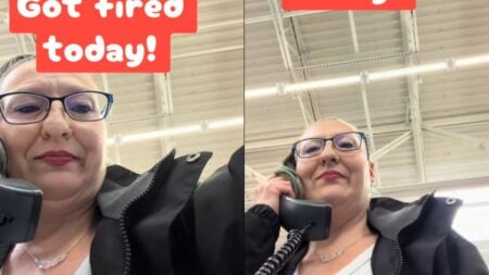 Missouri Woman Fired After 15 Years Blasts Walmart Over PA System: ‘Sounds Like Management Made a Good Decision’ Woman recording a video while holding a phone receiver inside a store.