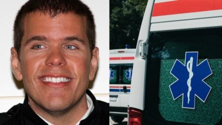 A picture of Florida celebrity gosspier Perez Hilton and an ambulance.
