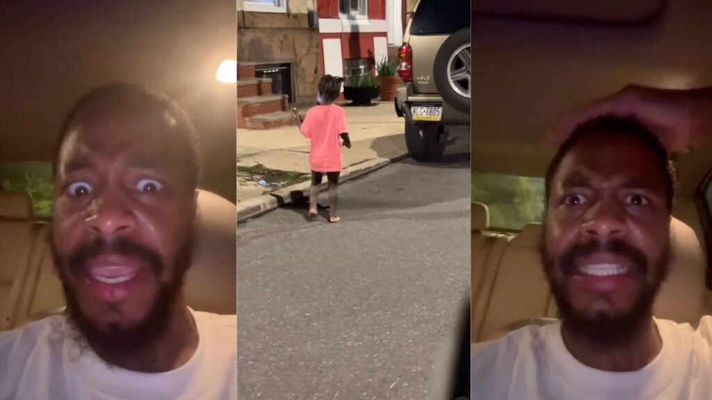 Pennsylvania Man Spots Toddler Walking Alone on Dark Street, Claims Parents Were High Inside Home: ‘What Is Wrong With People?’ Video stills show a toddler in a pink shirt walking alone on a dark Philadelphia street, next to a man recording himself reacting from his car.