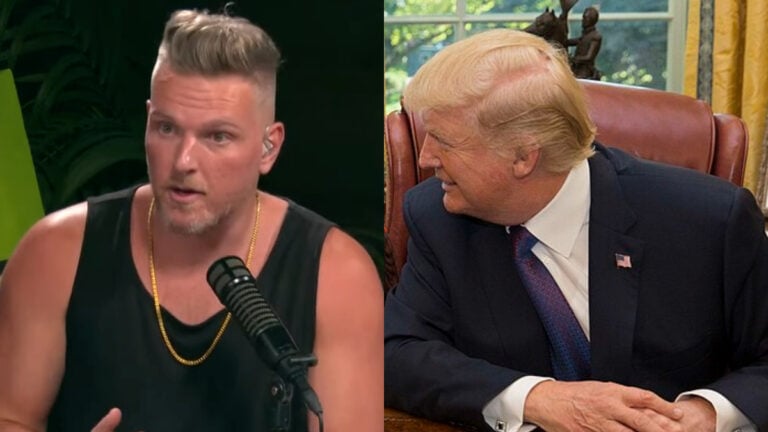 Pat McAfee Accused of Racism While Sitting Next to Trump at Ohio Patriot Games, Threatens to Sue Critic: ‘You’re a Fast Learner, Pat’ Pat McAfee Trump ohio lawsuit