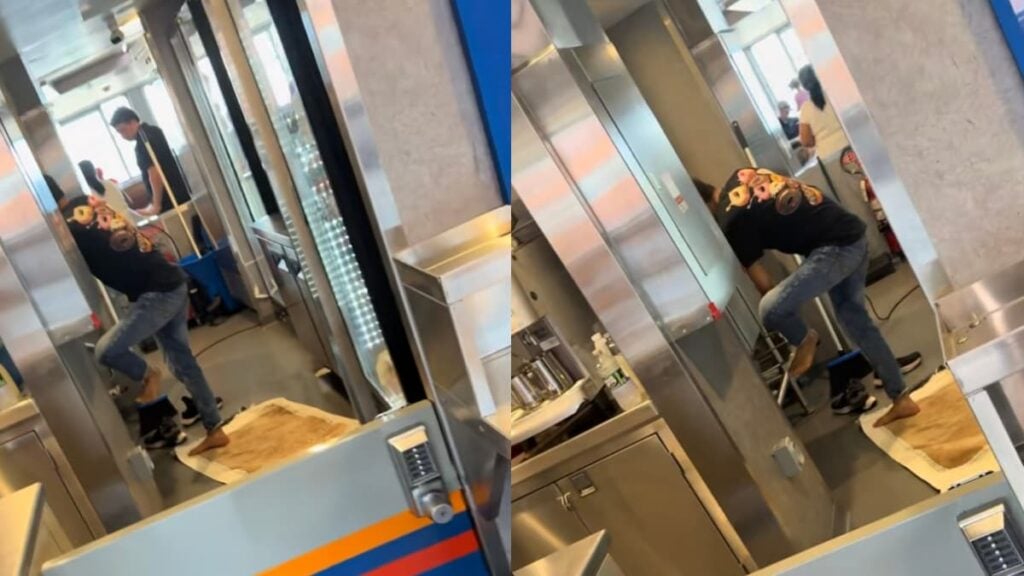 New York Dunkin’ Worker Filmed Washing Feet in Kitchen Near Food Prep Area: ‘Religion or Not, This Is Wild’ A picture of New York worker.