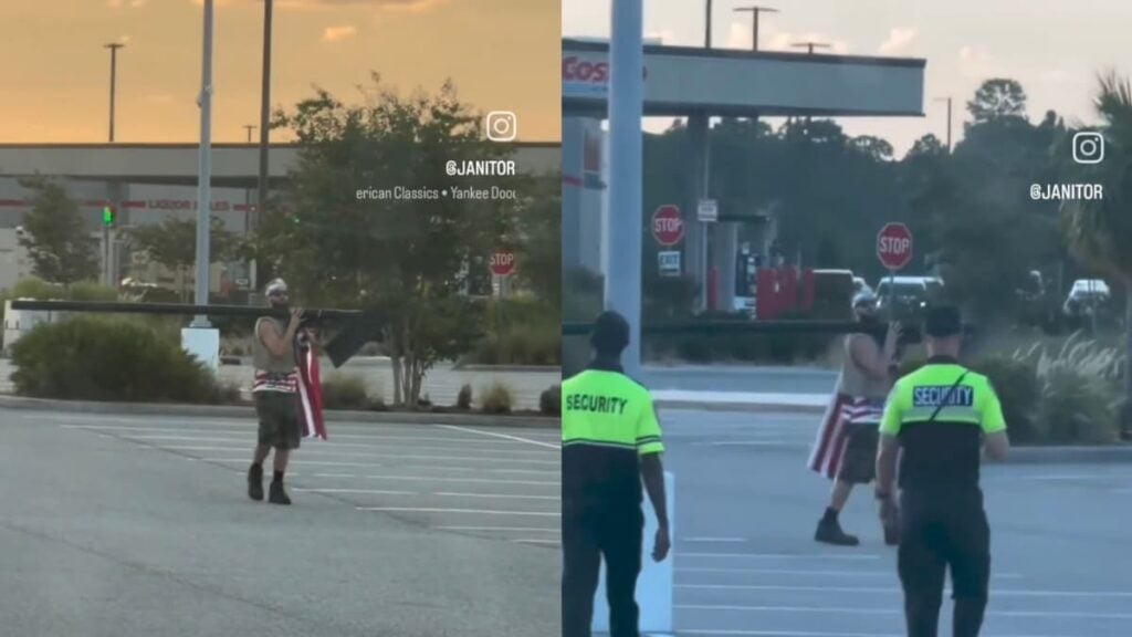 Florida Man Allegedly Steals Flock Camera While Draped in American Flag: ‘Now Get the Rest!’ A picture of the Florida man.