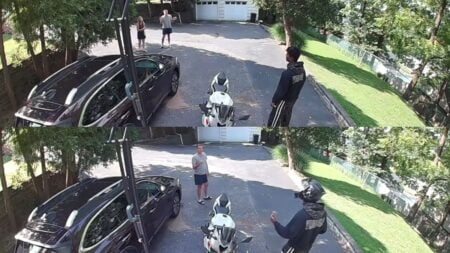 New Jersey Motorcycle Owner Confronted by Neighbor Over Noise: ‘Dude U Gotta Put Ur Bike on Silent Mode’ Man on a motorcycle confronting a neighbor in a driveway.