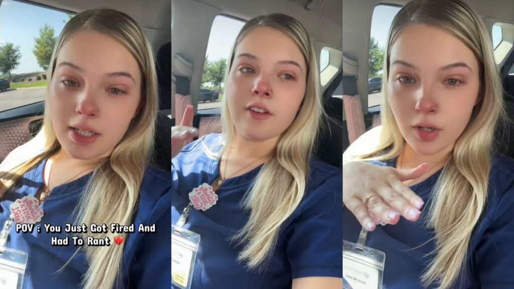 Tennessee CNA Says She Was Fired Before Her Two-Week Notice Was Up, but Employer Disagrees: ‘You Weren’t Fired, You Quit. Period’ Woman wearing scrubs recording a video while sitting inside a car.