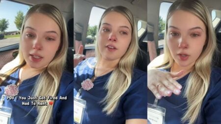 Tennessee CNA Says She Was Fired Before Her Two-Week Notice Was Up, but Employer Disagrees: ‘You Weren’t Fired, You Quit. Period’ Woman wearing scrubs recording a video while sitting inside a car.