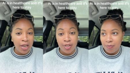 Illinois nurse films a TikTok video describing AI and ChatGPT use among hospital doctors and nurses.