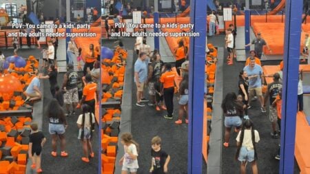 Florida Adults Get Into Heated Fight at Trampoline Park With Children Watching, Sparking Racial Debate: ‘He Definitely Said Some Racist Ish’ Two men grapple near a foam pit at a Florida trampoline park while other adults try to pull them apart as children watch nearby.