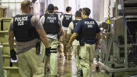 Immigration and Customs Enforcement worksite enforcement operation in Canton, Mississippi.