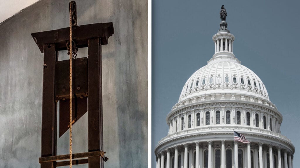 Capitol Building in Washington DC and guillotine