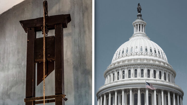Capitol Building in Washington DC and guillotine