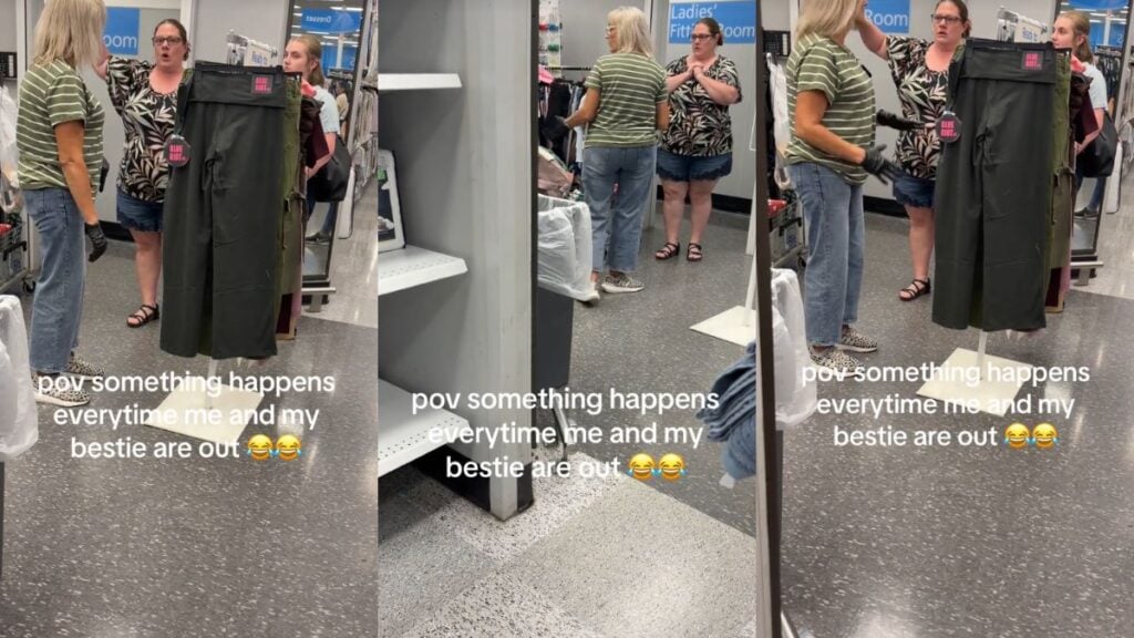 Woman arguing with worker in clothing store.
