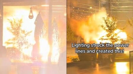 Power Lines Burst Into Flames Outside Michigan Coffeehouse Following Lightning Strike
