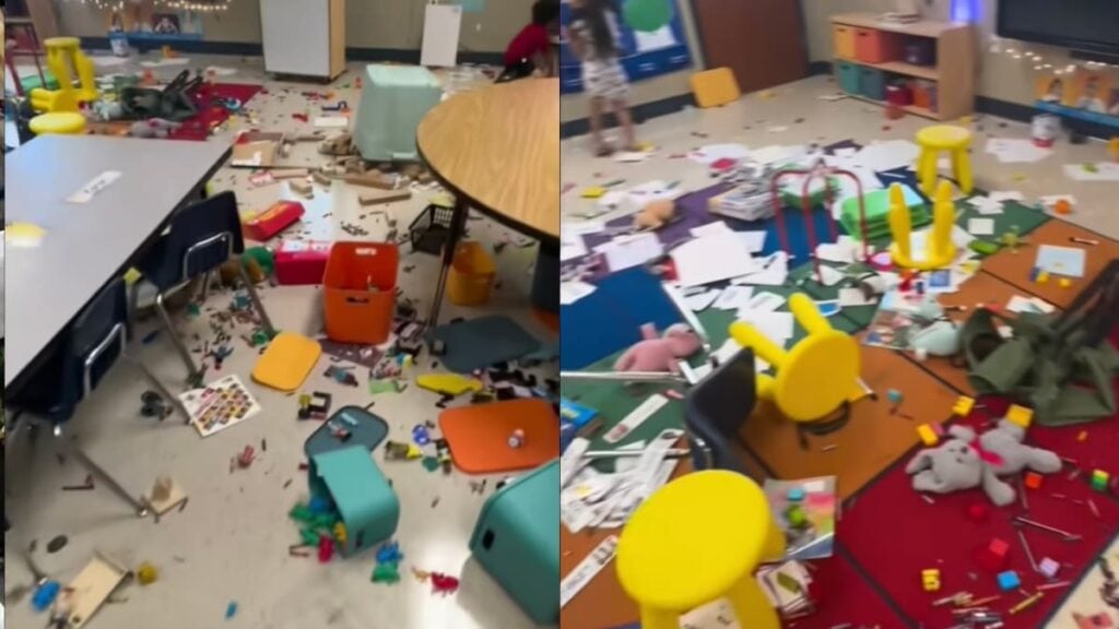 Indiana Mom Shares Shocking Video After Her 5-Year-Old Son Completely Destroys Classroom: ‘He Should Be Expelled’ A picture taken by Indiana mom.