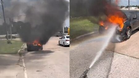 Texas Pressure Washer Comes Across Burning SUV and Gets To Work, Beating Firefighters: ‘Careful With the Pressure, Could Scratch the Paint’ Texas Pressure Washer Comes Across Burning SUV and Gets To Work, Beating Firefighters