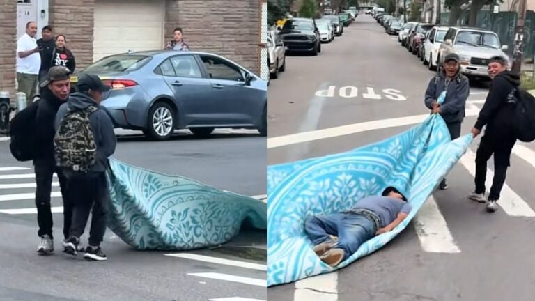 Men Refuse to Leave Friend Behind, Use Rug to Drag Him Through the Streets of New York: ‘They’re Bringing Him to Work’ Men Refuse to Leave Friend Behind, Use Rug to Drag Him Through the Streets of New York