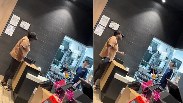Georgia Karen Makes a Huge Scene Over Delayed McDonald’s Order, Accuses White Employee of Racism: ‘The Way I Would Have Hit Refund’ Screenshot from a viral TikTok video showing a Georgia McDonald's customer arguing loudly with a cashier over a delayed order.