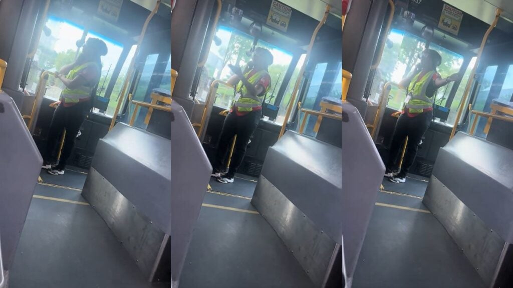 ‘Put Those Sneakers to Work’: Georgia Woman’s Missed Bus Stop Meltdown Has TikTok Taking the Driver’s Side A woman stands at the front of a bus.