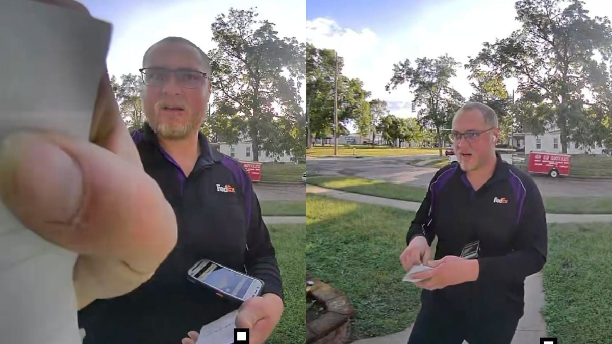 Iowa FedEx Driver Appears to Cover Doorbell Camera With Missed-Delivery Slip, Then Walks Away Without Knocking: ‘Couldn’t Just Bring the Package?’