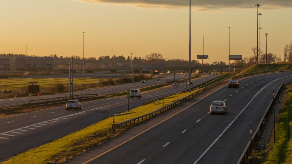 New York Construction Worker Says Boss Told Him to Come In Severely Sick, Then Sent Him Home After 40-Mile Drive: ‘An Authentic American Experience’ A highway in Syracuse, NY at sunset
