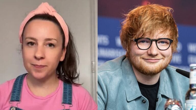 A picture of California's Ms. Rachel and Ed Sheeran.