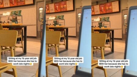 ‘Let the Kid Grow Up Jeez’: Texas Mom’s Decision to Sit at 16-Year-Old Daughter’s Job Divides Viewers Girl bagging order behind counter.