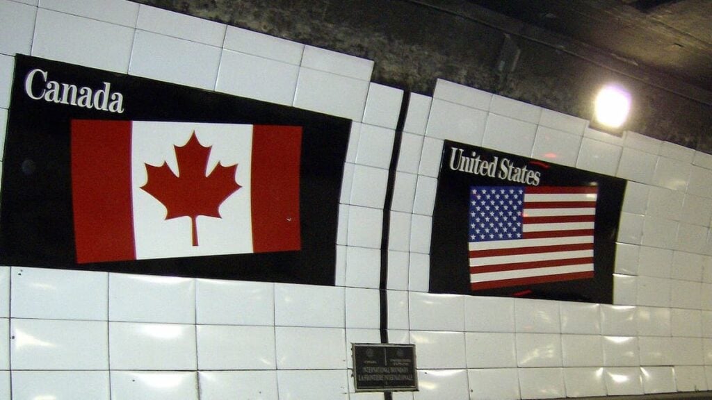 USA and Canada flags in Michigan