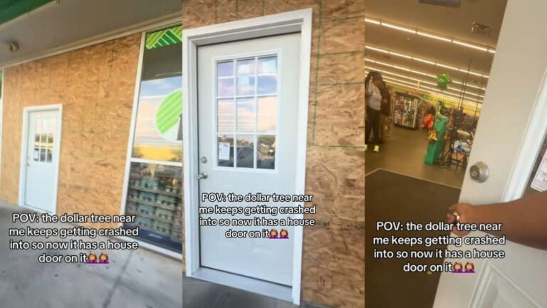 A store entrance replaced with a residential door.