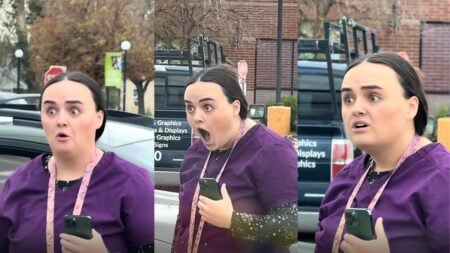 Colorado woman in scrubs arguing with another driver during a road-rage confrontation in Arvada.