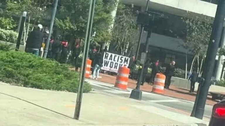 Controversial White Supremacy Group Sparks Backlash With ‘Racism Works’ Sign in Ohio: ‘Nazis That’s What They Are’ A picture of the white supremacy group in Ohio.