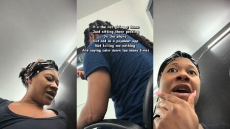 Woman talking to the camera.