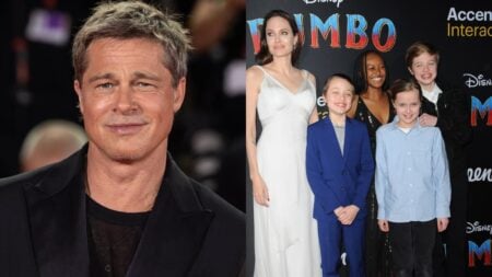 A picture of Oklahoma actor Brad Pitt along with Angelina Jolie and their kids.