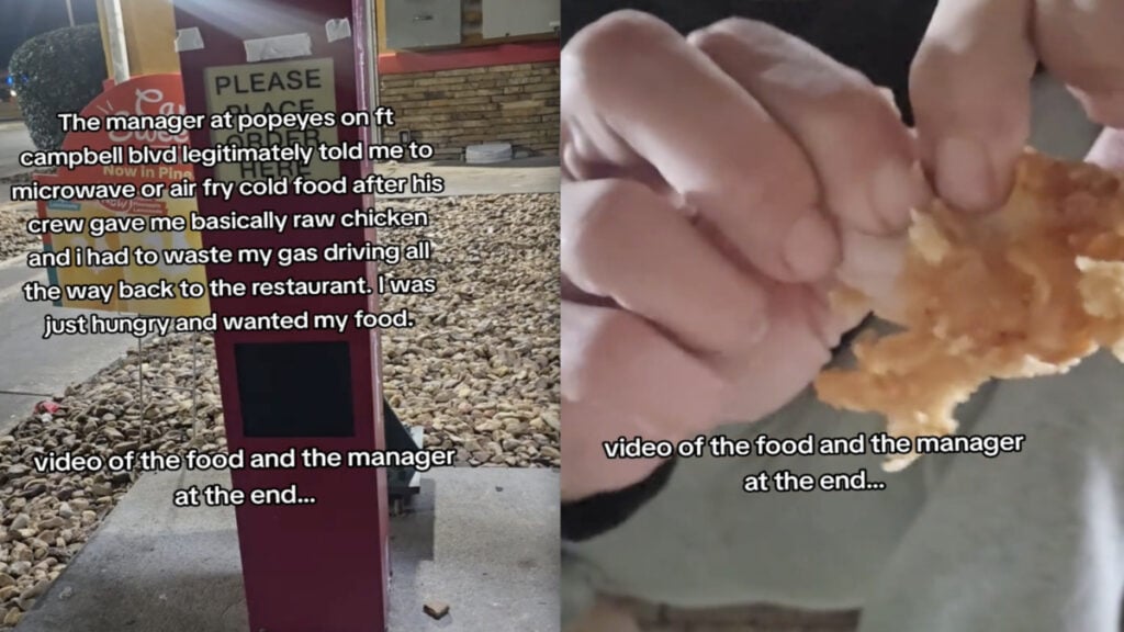 Tennessee Woman Tries to Get Order Replaced at Popeyes After Finding Raw Chicken, Manager Isn’t Having It: ‘Never Ever Go to That Popeyes’ Tennessee Woman Tries to Get Order Replaced at Popeye’s After Finding Raw Chicken, Manager Isn’t Having It