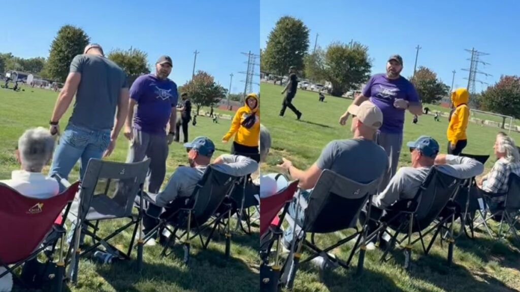 West Virginia Man Threatens to Call ICE on 11-Year-Old During Soccer Game: ‘We Don’t Hate These MAGA Slobs Nearly Enough’ Sideline view of a West Virginia youth soccer game, with adults seated in folding chairs as children play on the field.