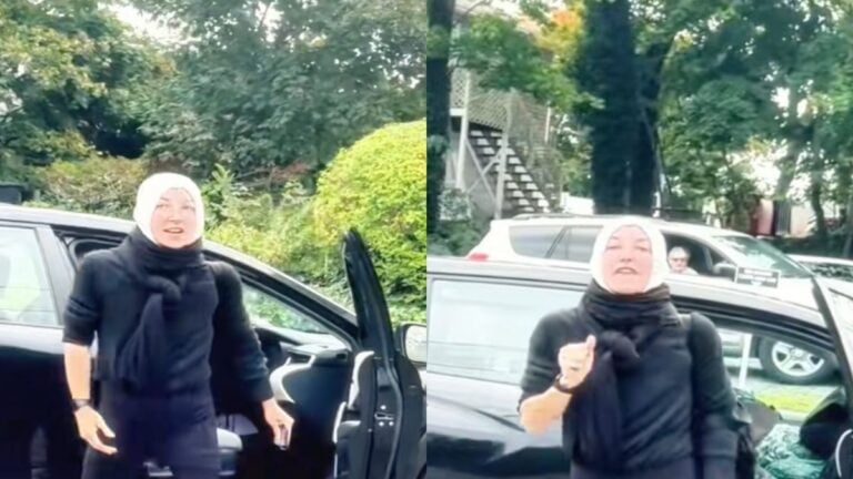 Massachusetts Karen Refuses to Back Up for Tractor-Trailer, Blocks Traffic During Heated Standoff: ‘Her Blood Pressure Must Be Through The Roof’ Massachusetts woman standing beside her car blocking a tractor-trailer and the sidewalk during a 15-minute traffic standoff filmed by a bystander.