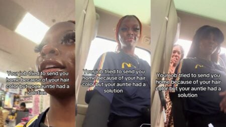 ‘They Don’t Pay Enough to Tell You How to Wear Your Hair’: Georgia McDonald’s Worker Alleges She Was Sent Home Over Her Hair Color Girl putting on wig in car.