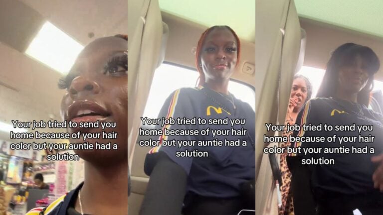 ‘They Don’t Pay Enough to Tell You How to Wear Your Hair’: Georgia McDonald’s Worker Alleges She Was Sent Home Over Her Hair Color Girl putting on wig in car.