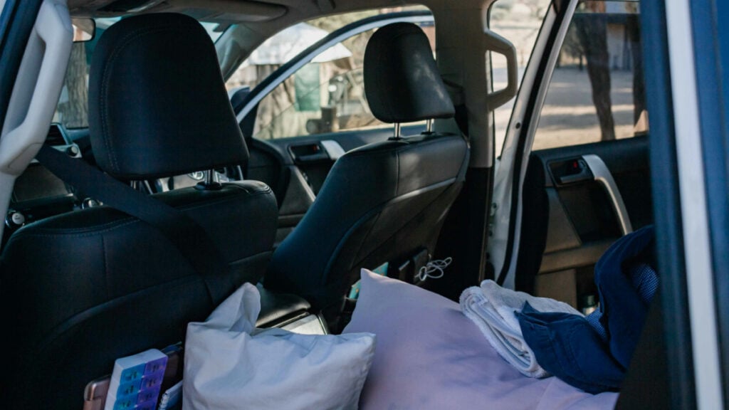 Car with pillows in the backseat